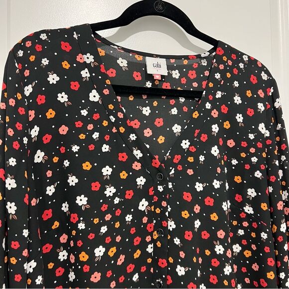 Cabi Women's Cheerful Blouse Sz. Large Floral Print and Striped Cuffs Style 3957 - Picture 4 of 13